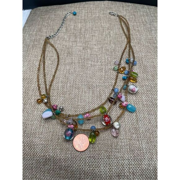 3 Strand Beaded Jelly Bean Glass And Other Glass Necklace Multicolored Silver - Picture 6 of 8